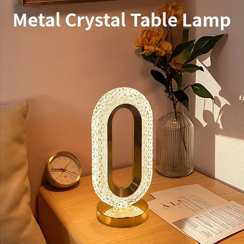 Modern Luxury Oval Crystal Table Lamp - USB Rechargeable Bedside Night Light for Living Room & Bedroom Décor