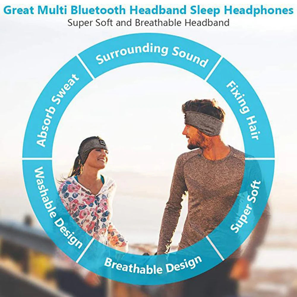 Bluetooth Sports Headband Earphones - Elastic Wireless Headphones & Music Eye Mask for Sleeping