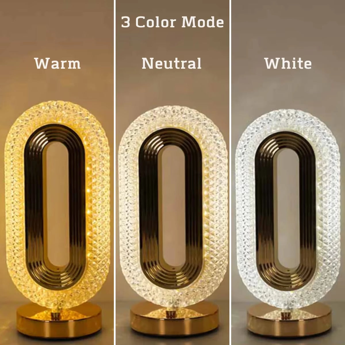 Modern Luxury Oval Crystal Table Lamp - USB Rechargeable Bedside Night Light for Living Room & Bedroom Décor