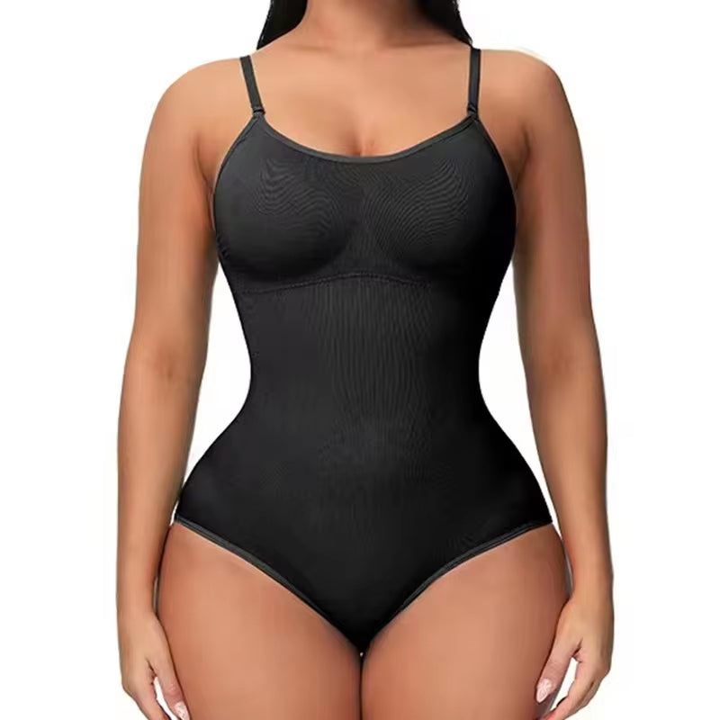 Super Sale V-Neck Spaghetti Strap Compression Bodysuit with Open Crotch - Slimming Shapewear Body Shaper