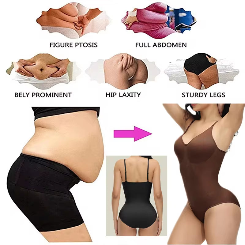 Super Sale V-Neck Spaghetti Strap Compression Bodysuit with Open Crotch - Slimming Shapewear Body Shaper