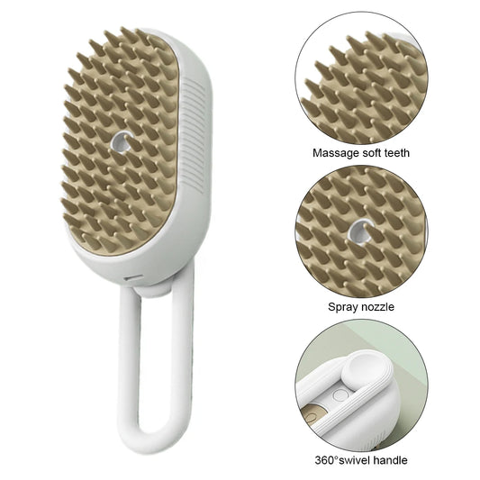 3-in-1 Electric Pet Grooming Brush - Steam Cleaning, Massage, Hair Removal, Retractable Handle for Cats & Dogs