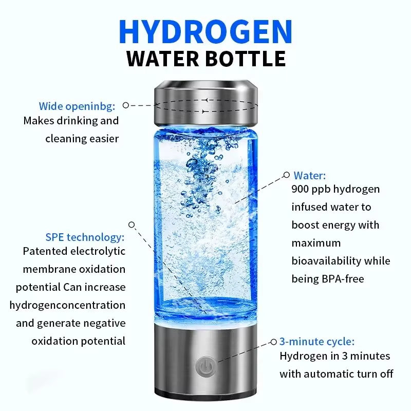 Portable Rechargeable Hydrogen Water Bottle - Alkaline Ionizer & Antioxidant Hydrogen-Rich Maker