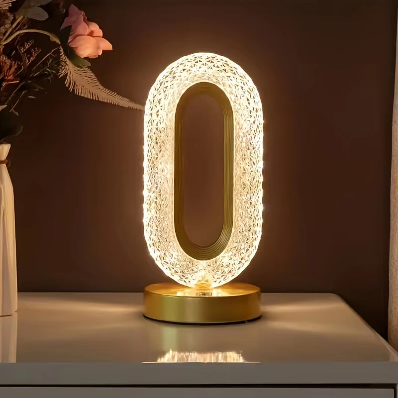 Modern Luxury Oval Crystal Table Lamp - USB Rechargeable Bedside Night Light for Living Room & Bedroom Décor