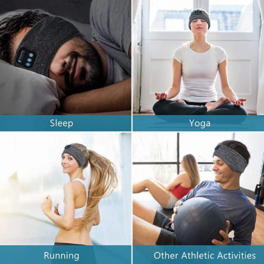 Bluetooth Sports Headband Earphones - Elastic Wireless Headphones & Music Eye Mask for Sleeping