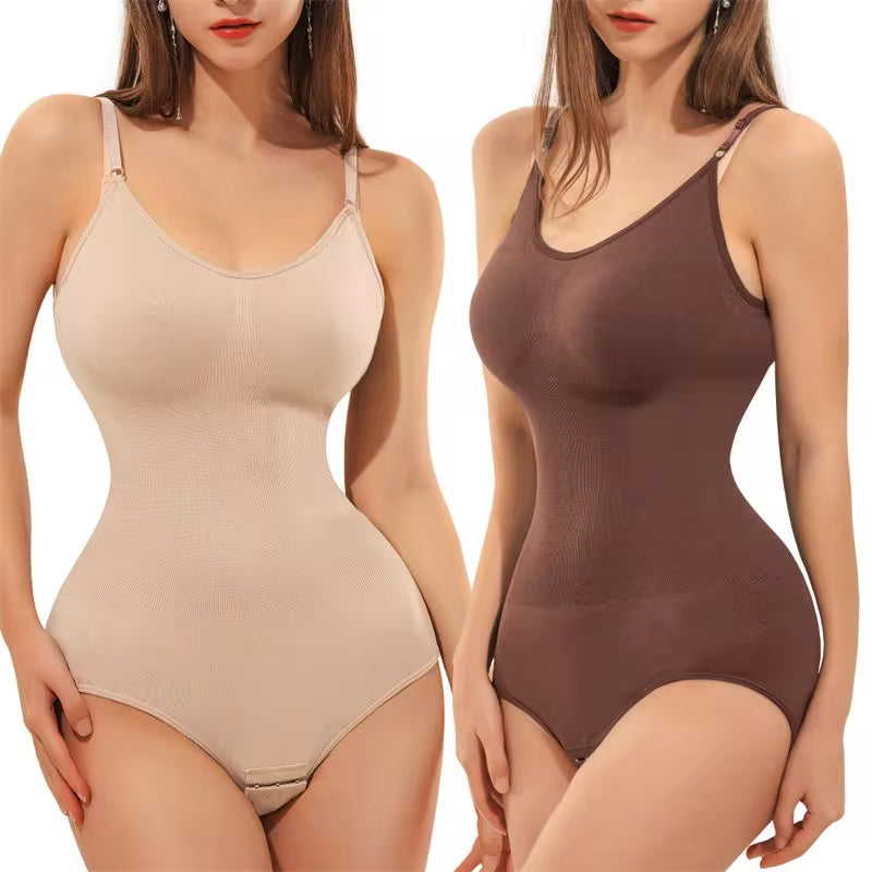 Super Sale V-Neck Spaghetti Strap Compression Bodysuit with Open Crotch - Slimming Shapewear Body Shaper